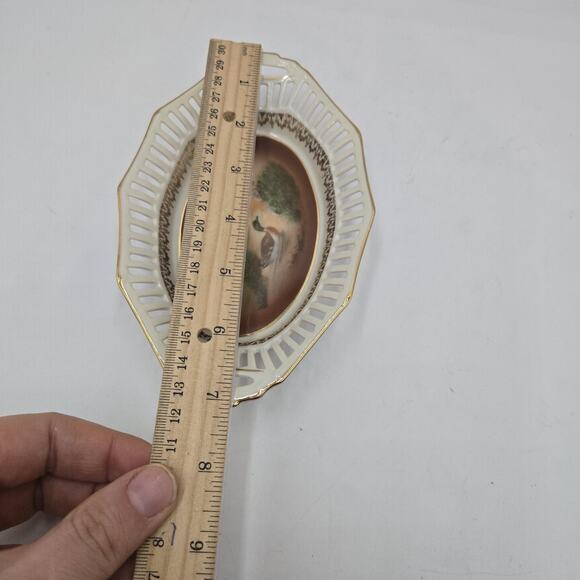 Antique Pierced Edge Bavarian Crown Duck Scene 7" Serving Dish Made in Germany - Picture 5 of 5